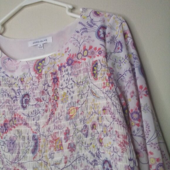 Rose & Olive Blouse Shirt XS Women Long Sleeve Elastic Bust Floral Colorful - Picture 10 of 14